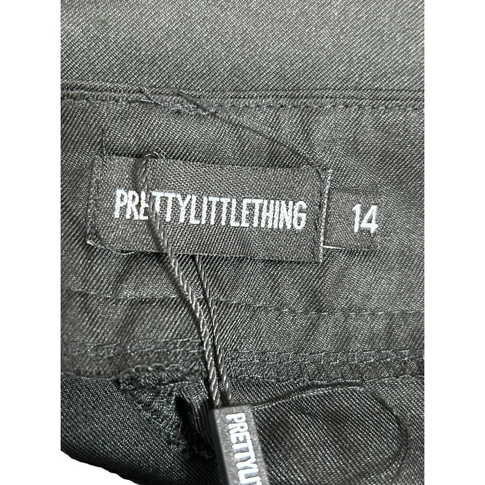 Pretty Little Thing Tall Black Cargo Pocket Detail Buckle Trouser SZ 14 Wide Leg - Picture 8 of 12